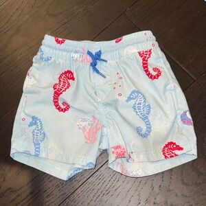 The Beaufort Bonnet Company Seahorse Print Shorts - Light Blue and Red